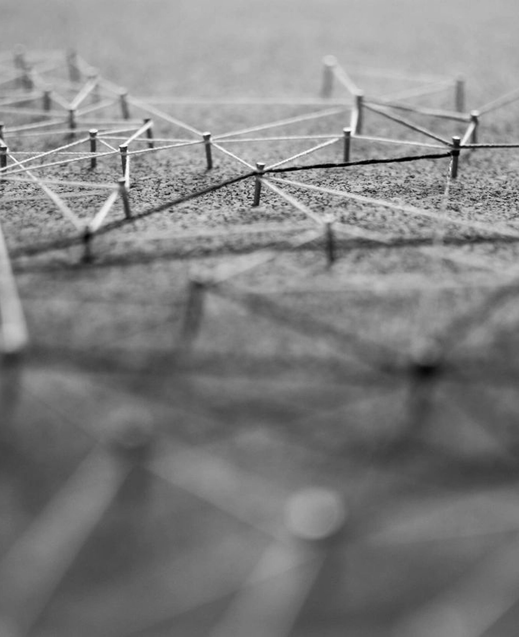 Abstract close-up of interconnected threads forming a geometric pattern.